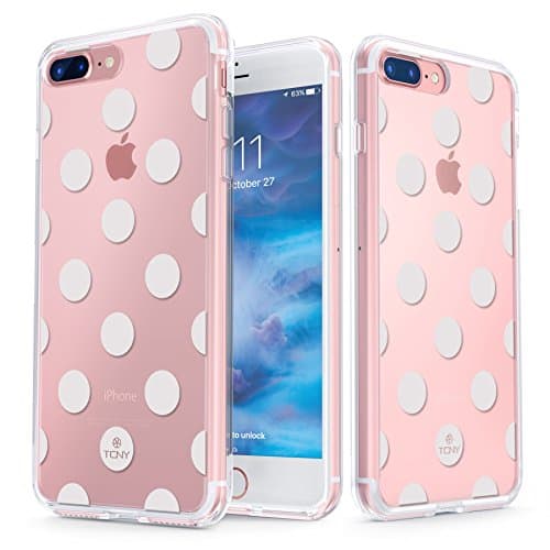 True Color Case Compatible with iPhone 7 Plus Dots Case/iPhone 8 Plus Dots Case Clear-Shield White Polka Dot Printed on Clear Back - Soft and Hard Thin Shock Absorbing Dustproof Bumper Cover