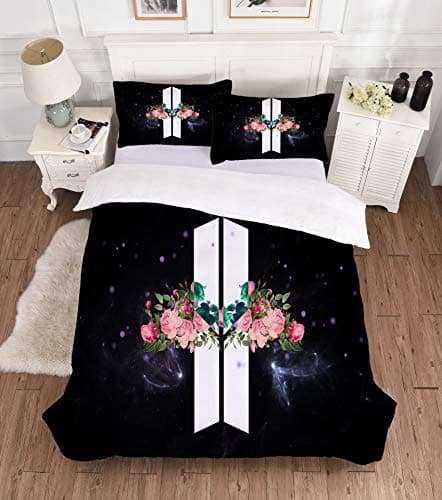 SleepHope Comfy BTS Bedding Sets Microfiber 3 pieces (1 Duvet Cover+ 1/2 Pillow Shams), Hidden Zipper Lightweight Bedding Collection for Teen,Black~BTS3,GB~King