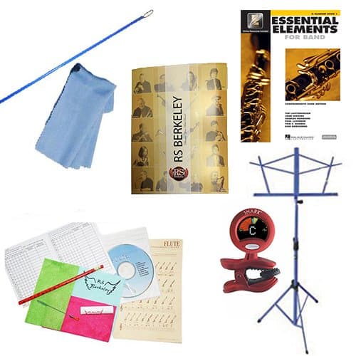 Flute Players Super Pack - Essential Accessory Pack for the Flute: Includes: Flute Care & Cleaning Kit, Flute Cleaning Rod with Cloth, Music Stand, Band Folder, Essential Elements 2000 Band Book, & Tuner & Metronome