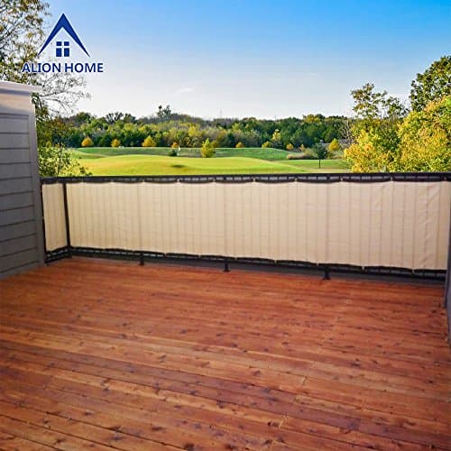 Alion Home Privacy Screen For Backyard, Deck, Patio, Balcony Railing - Black Trim - BEIGE (Custom Sizes)