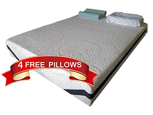 10 Inch Queen size Cool Breeze Memory Foam Mattress - Medium Firm - Made In The USA - with 4 Free GEL Memory Foam Pillows