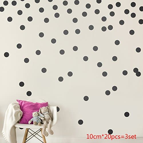 Topker us3pcs Wall Decal Dots Easy Peel Stick Removable Matte Round Circle Art Glitter Sticker Film for Nursery Room Black