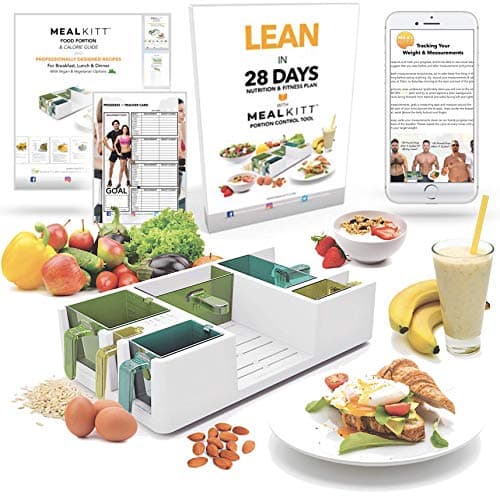 MealKitt All-In-One Portion Control Meal Prep Container System, 6 containers, Color Coded, BPA Free, The Lean 28 Day Diet/Training Guide Included