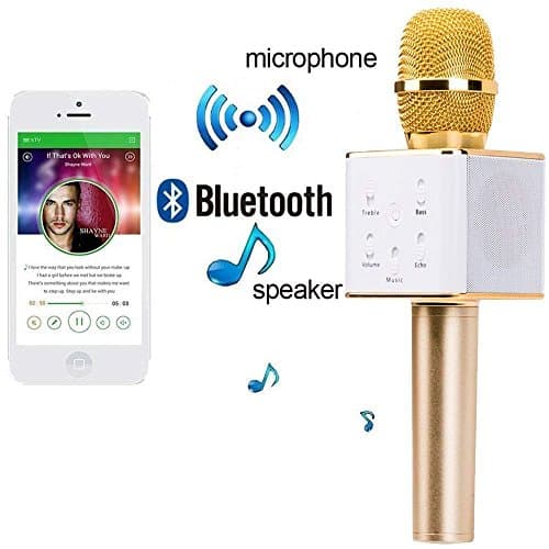 ITEMVAN Karaoke New Q7 Portable Microphone Wireless, Machine Condenser and Bluetooth Speaker Compatible with All Smartphones - Multicolor