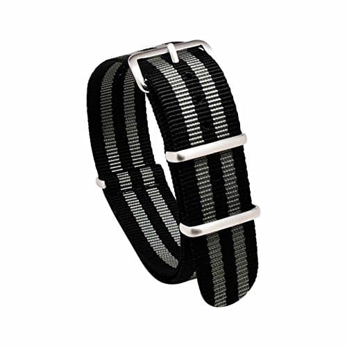 20mm James Bond 5-Stripe Black & Grey NATO Strap with Brushed Stainless Steel Buckles