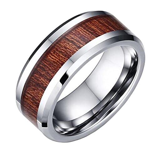 UNAPHYO Men's Stainless Steel Solid Wood Inlay Spinner Ring 8MM Engagement Wedding Band Comfort Fit