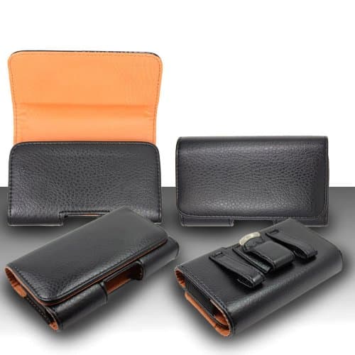 Pouch Case For HTC One M8 - Premium Classic Black Pebble Texture Leather Design Horizontal Leather Belt Case Clip Holster Pouch Cover Case (Fit for Single Phone With Thin Case or Back Cover Together)