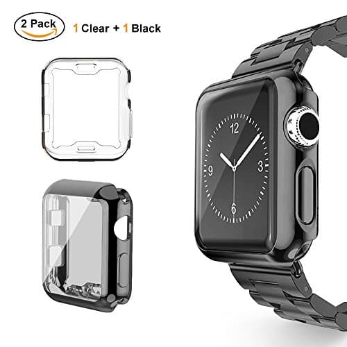UBOLE Case for Apple Watch, UBOLE iWatch Screen Protector Soft Plated TPU All-Around Ultra-Thin Cover for Apple Watch Series 1, Series 2, Series 3, Nike+, Edition (Clear+Black, 42mm)
