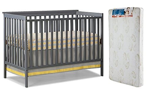 Stork Craft Sheffield Fixed Side Convertible Crib, Grey and Dream On Me Spring Crib and Toddler Bed Mattress, Twilight - 2-Piece Bundle