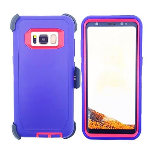Galaxy S8 PLUS Case, 3-Layer Protection Military Grade Rugged Shockproof Defender Case for Samsung Galaxy S8+ Models (With Belt Clip Holster) (Purple/Hot Pink)