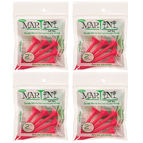 Martini Golf Tees 2 3/4" Midsize 4 Packs of Pink - 20 Tees Total - Virtually Unbreakable