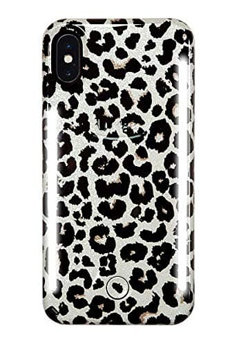 LuMeeDuo Phone Case, Leopard Glitter | Front & Back LED Lighting, Variable Dimmer | Shock Absorption, Bumper Case, Selfie Phone Case | iPhone X/iPhone Xs