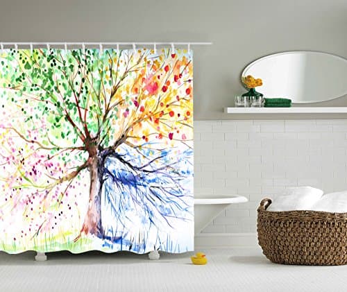 3D Polyester Shower Curtain,Mold and Mildew Resistant/Waterproof Shower Curtain for Bathroom 72 X 72 Inch By Royal Textile (Colorful Tree)