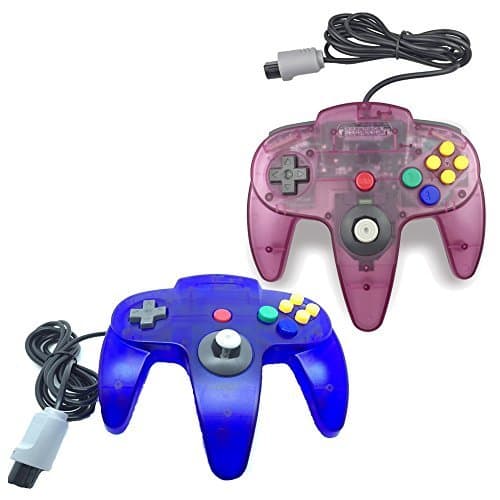 Pomilan 2 Packs Classic Retro Wired Controllers For Nintendo 64 (Clear Blue and Clear purple)