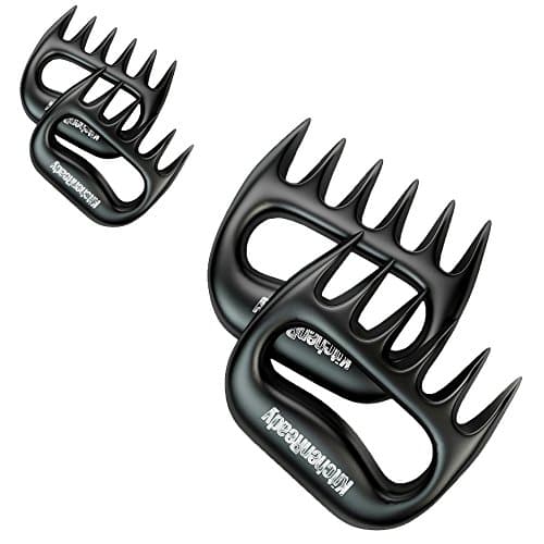 KitchenReady Pulled Pork Claws, BBQ Grill, Smoker, Slow Cooker, Bear Shape Barbecue Paws For Shredding Brisket, Chicken, Turkey, BPA Free Meat Shredder Forks, With E-Book Recipes, Set of 4
