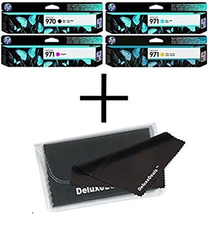 970 971 Ink Set BCYM OfficeJet Pro X476dn MFP, X476dw MFP, X576dn MFP, X576dw MFP, X451dn, X451dw, X551dw Sealed In Retail Packaging. + DeluxeDeals MicroFiber LCD Screen Cleaning Cloth