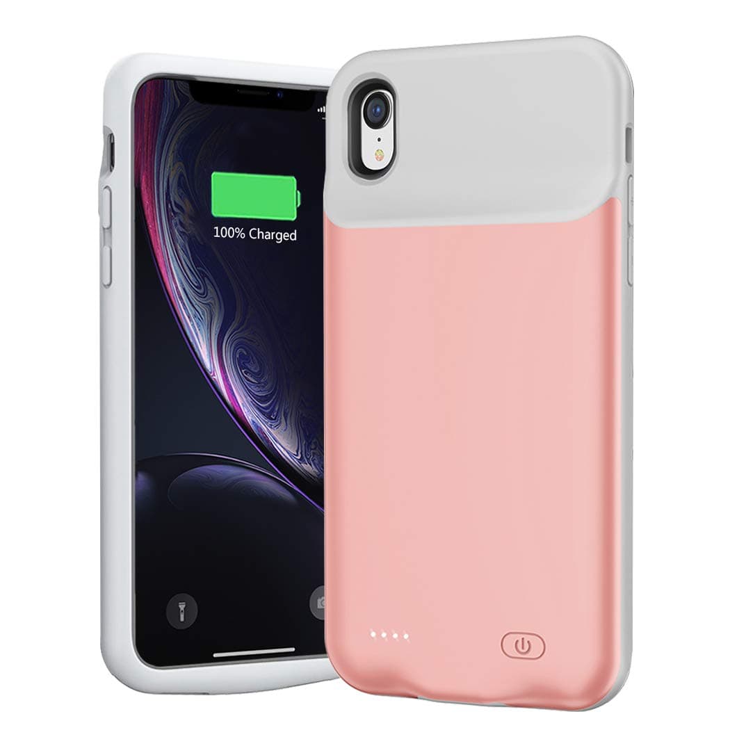 Battery Case for iPhone XR, 6500mAh Extended Portable Battery Pack Rechargeable Smart Charger Case Compatible with iPhone XR (6.1 inch) External Battery Cover Charging Case (Pink)