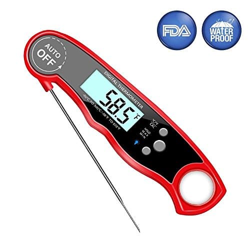 Instant Read Thermometer - Waterproof Digital Meat Thermometer with Calibration and Backlight Functions, Electronic Food Candy Thermometer For BBQ, Grill, Barbecue, Smoker, Milk (Red)