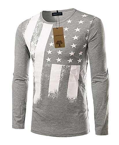 Mens American Flag Printed Long Sleeve Pullover Shirts Small Gray2