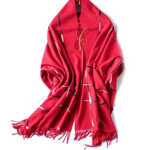 Women's Pashmina Long Scarf Lady Solid Cashmere Shawls Wool Wraps Thick Soft Winter Warm (Red)
