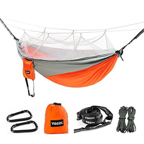 Single Nylon Mosquito Net Hammock w/Adjustable Hanging Straps, Premium Quality N Bug Free, Best Parachute Lightweight Durable Portable for Camping, Hiking, Backpacking, Travel, Outdoor, Beach, Yard