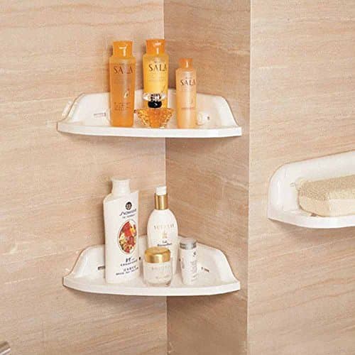 TheBathMart Bathroom Wall Corner Suction Cup Triangle Storage Shelves Rack - White