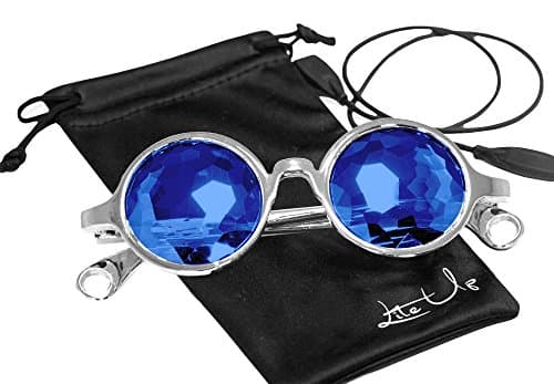 Kaleidoscope Real Crystal Prism Glasses BUNDLE From "Lite Up" Flat Back LIGHTER WEIGHT Frame For Raves MANY COLORS - Portal Effects (Chrome Frame Sapphire Flat Back Lens, Varied)