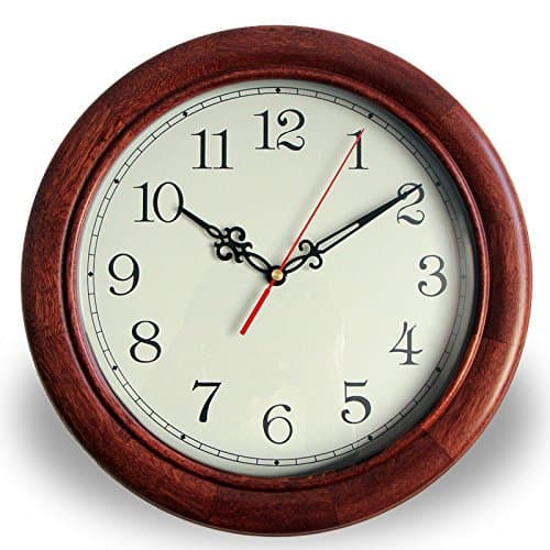 FortuneVin Wall Clock Silent movement Wall Clock Home Office Decor for Living Room Bedroom and Kitchen Clock Wall Solid Wood Silentd Round Simple Quartz Clock Study, Dia.30Cm