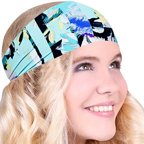 FUN & FUNKY Work Out Headbands! SUPER FUN! Turquoise Stripe - Choose From Over 30 Best No Slip Printed Headbands Stretchy One Size Fits Most Made in USA by Mom & Daughter:)