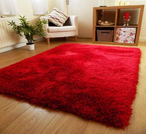 Smiling Home Solid Modern Carpet (Red, Polyester Blend, 3 X 5 Feet)