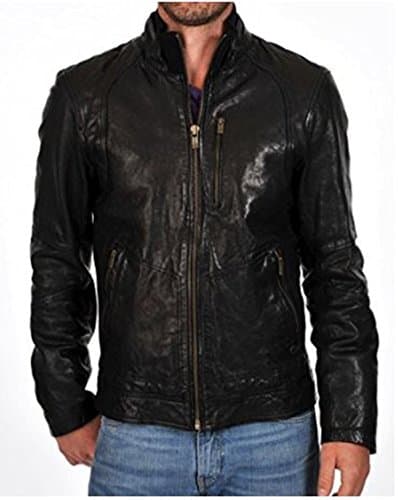 Leather Bomber Men's Motorcycle Biker Lambskin Leather Jacket Medium Black