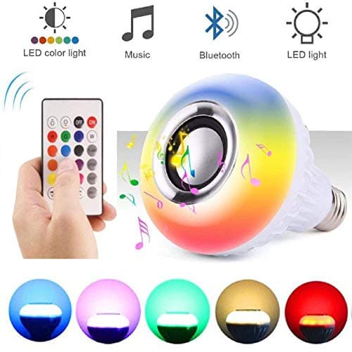 POWLAB LED Music Light Bulb, Multi-Color Changing LED Wireless Bluetooth Music Light Bulb Speaker with Built-in Stereo Speaker and Remote Control for Party, Home, Halloween Christmas Decor