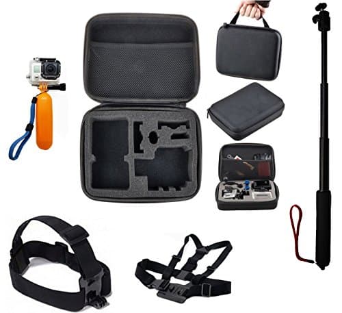 TecTecTec Accessory Kit for Action Cameras: L Storage Case, Extendable Telescopic Monopod / Selfie Stick, Chest Mount Harness, Forehead Harness, Floating Hand Grip, Handlebar / Bicycle Mounts (L)