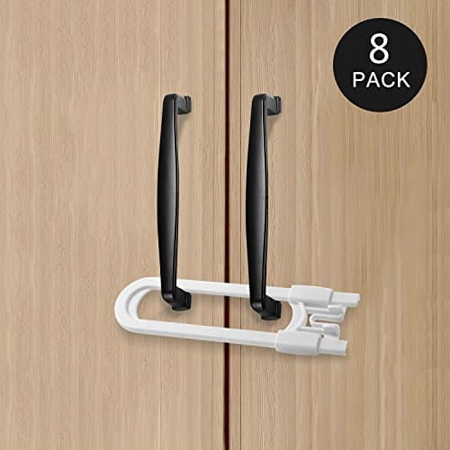 Benewell 8-PACK SLIDING CABINET LOCKS | Multi-Purpose Baby Proof & Child Safety Lock | No Tools or Drilling Required | Super Strong ABS Chemical-Free Plastic