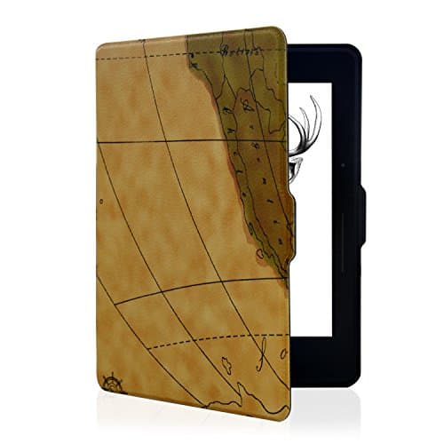 GammaBai Discover Series Map Pattern Case Cover for Amazon Kindle Voyage with Auto Sleep/Wake Feature Ultrathin Pu Leather Screen Protector Brown