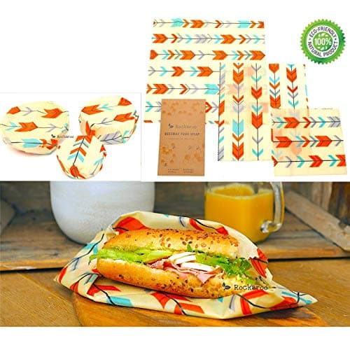Rockaroo Eco Friendly Beeswax Wrap - Plus FREE Ebook - Set of 3 Beautiful 100% Natural Beeswax Food Wraps - Eco Friendly, Reusable Food Wrap, Zero Waste, PLASTIC FREE (Arrows)