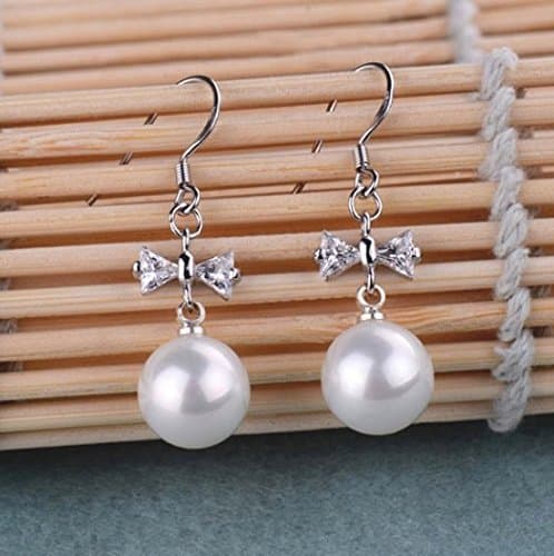 Bowknot Shell Pearl Sterling Silver Leverback Earrings
