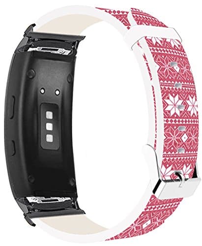 Galaxy Gear Fit2 Pro Bands Leather Replacement & Compatible Strap For Samsung Galaxy Gear Fit 2/Fit2 Pro Straps Black Connectors + Christmas Printing Theme Design Red Flower Pattern