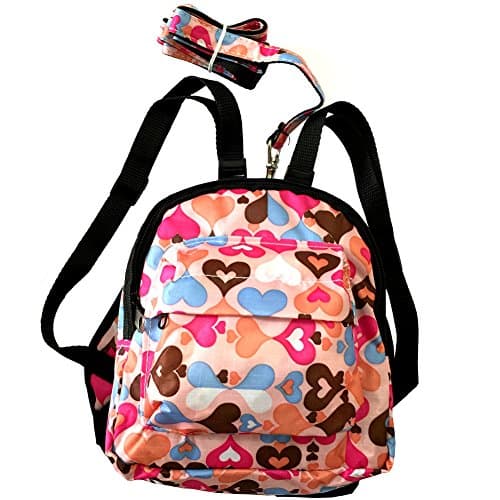 Grpet Pet Backpack Snacks Carrying Bag for Small Medium Dog Puppy with Leash Colorful Hearts (S, NO.3)