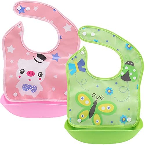 STIME 2 Pack Baby Waterproof Bibs ,Separable Apron ,Easy Clean With Big Pocket for 6 Months-4 Years