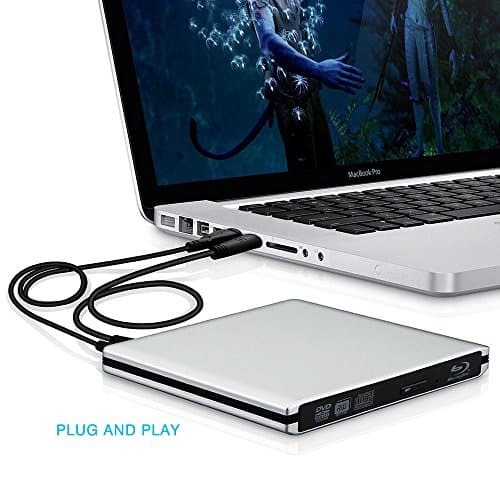 USB 3.0 Blu-ray Disc Player, External CD-RW/DVD-RW Reader&Burner Drive Combo External ODD Device with 2 USB Cables for Macbook Pro Air or Other Windows PC Laptop/Desktops