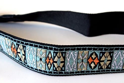 Think Natural Solutions Embroidered Ocean Blue Green Camera Strap Leather Vintage Style, universal DSLR SLR woven Canon, Nikon, Pentax