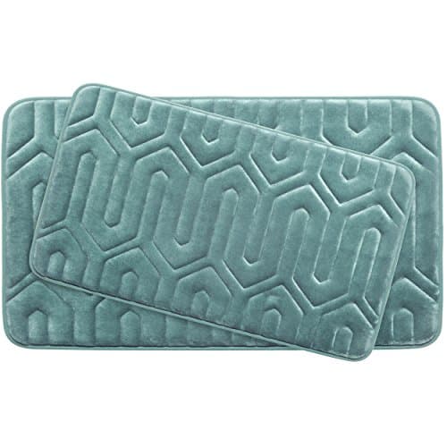 Bounce Comfort Extra Thick Memory Foam Bath Mat Set - Thea Premium Plush 2 Piece Set with BounceComfort Technology, 20 x 32 in. Marine Blue
