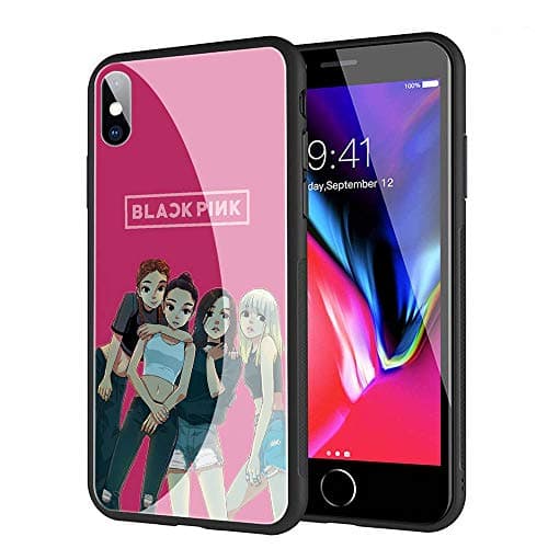 GUOZHAO Phone Case iphone 6 Plus/6s Plus,GZA-13 Blackpink Rose Lisa jennie Jisoo Tempered Glass Back Black Cover And Soft Silicone Rubber Bumper Frame for Scratch-Resistant And Anti-Scratch Absorption