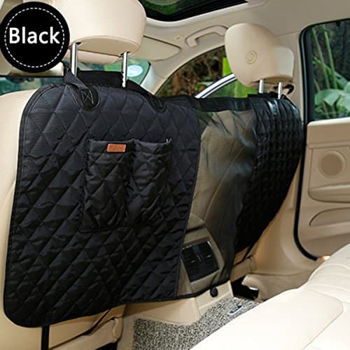 2 in 1 Waterproof Car Seat Back Protector & Pet Net Barrier, Vehicle Traval Dog Barrier Kick Mat, Premium Fabric, 2 Pockets for Bottles or Pet Toys (Balck)