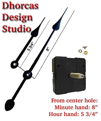 Dhorcas (#21) 3/4" Threaded Motor and Curvy Long Black Spade 8" Hands, Quartz Clock Movement Kit and Replacement Motor (3/4" thread shaft)