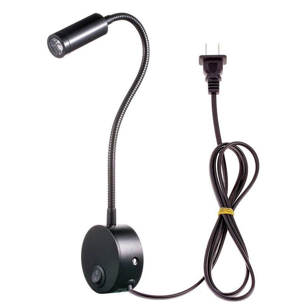 Flexible Gooseneck Wall Mount Reading Lamp Light Led Wall Sconce Lamp Lighting for Bedroom Bedside Reading 3 Watts (Warm White Lighting-Black)