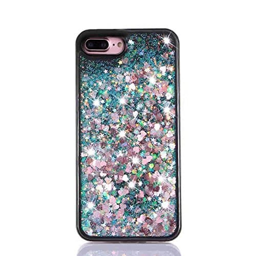 iPhone 7 plus case,ilovecase Liquid Cool Quicksand Moving Stars Bling Glitter Floating Dynamic Flowing Case Liquid Cover for iphone 7 plus 5.5inch-Green/pink7P