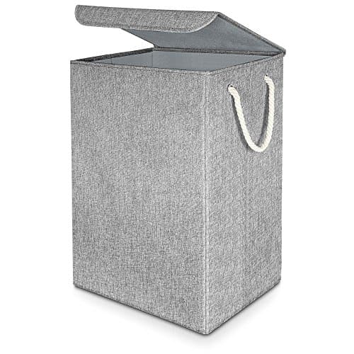 Laundry Hamper, Ace Teah Linen-cotton Folding Laundry Hamper with Lid and Handles Large Capacity Clothes Laundry Basket, Collapsible for Easy Storage - Gray