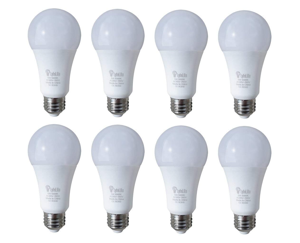 8 pack - lyfeLite Rechargeable Emergency LED Light bulb 4-5 hour Emergency Lighting 5 watt (40 watt equivalent) 450 lumens Soft White Non dimmable E26 8 pack